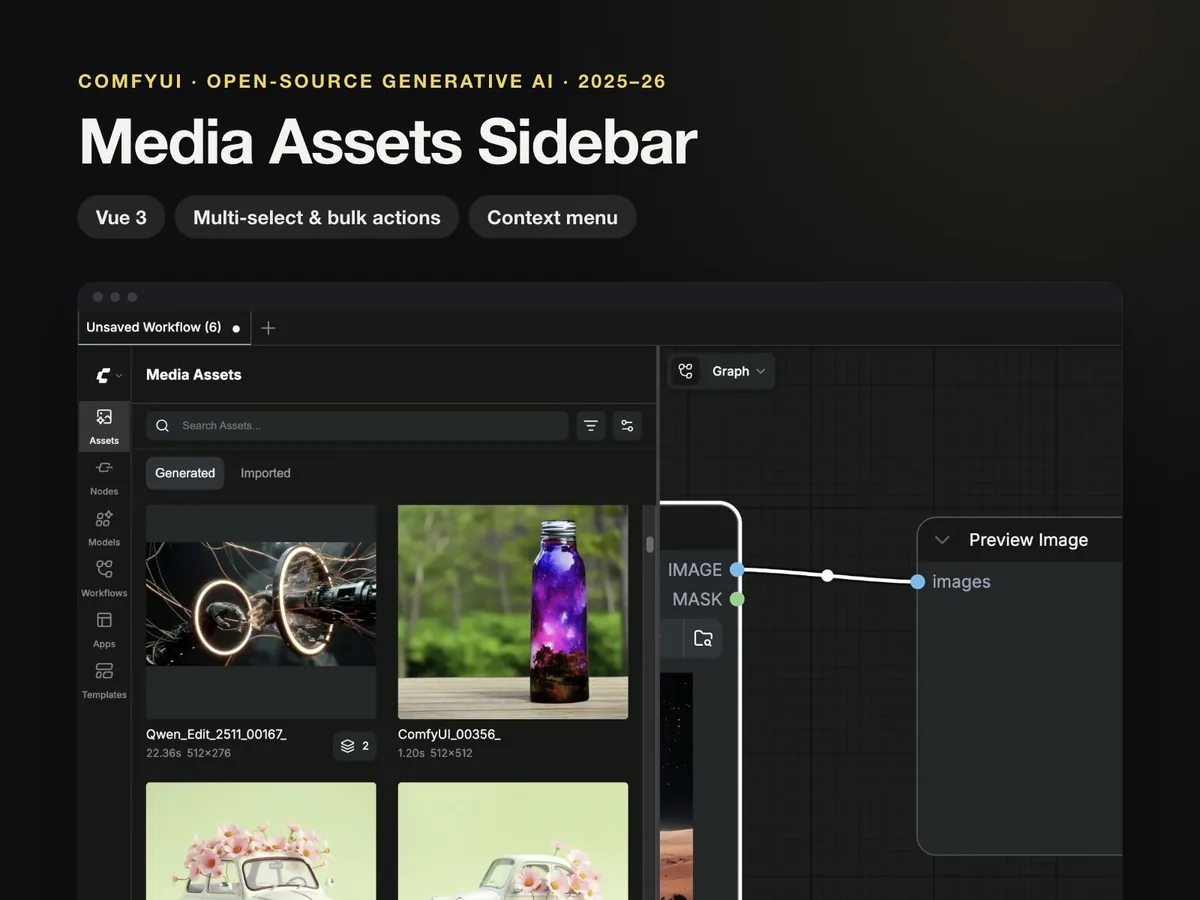 ComfyUI Media Assets: Sidebar for Generated Images, Video & Audio