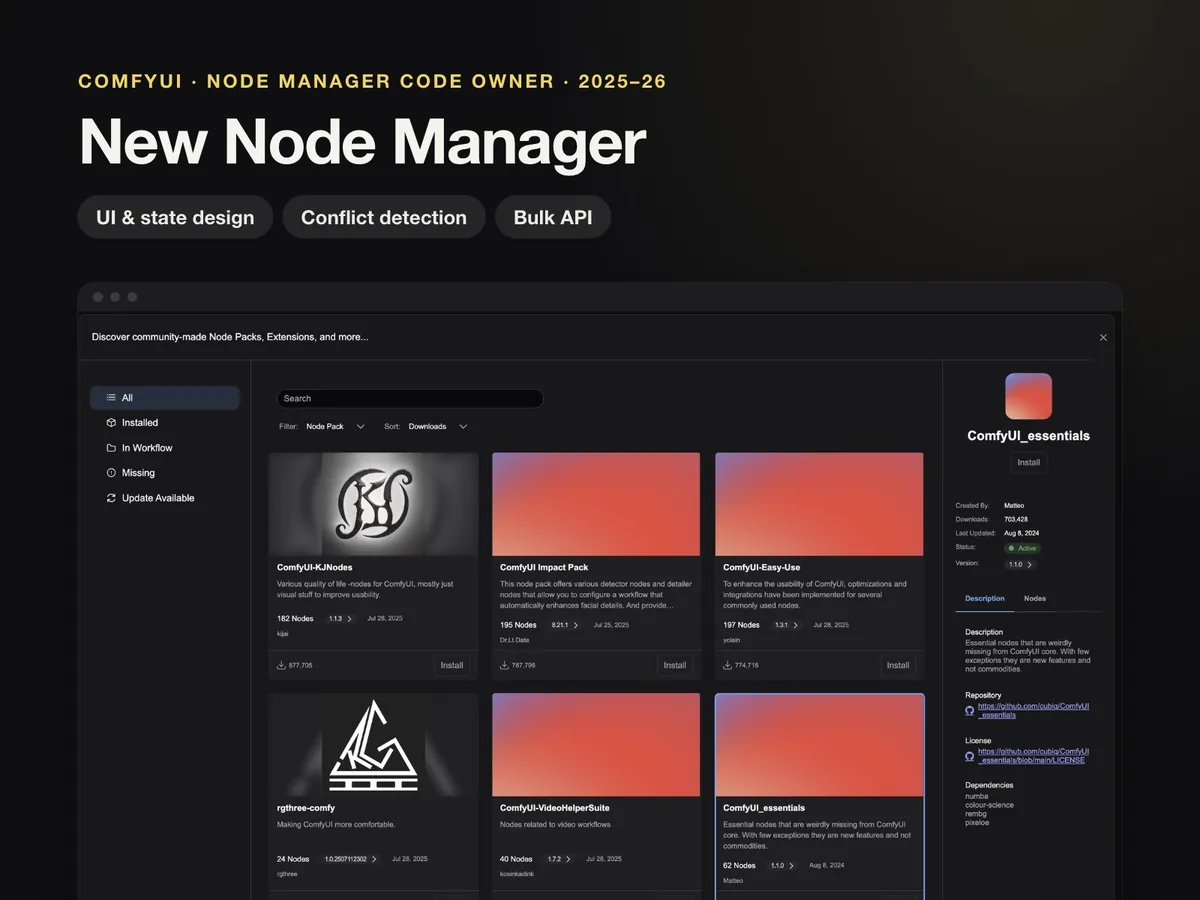 ComfyUI New Node Manager: State Design, Conflict Detection & Bulk API