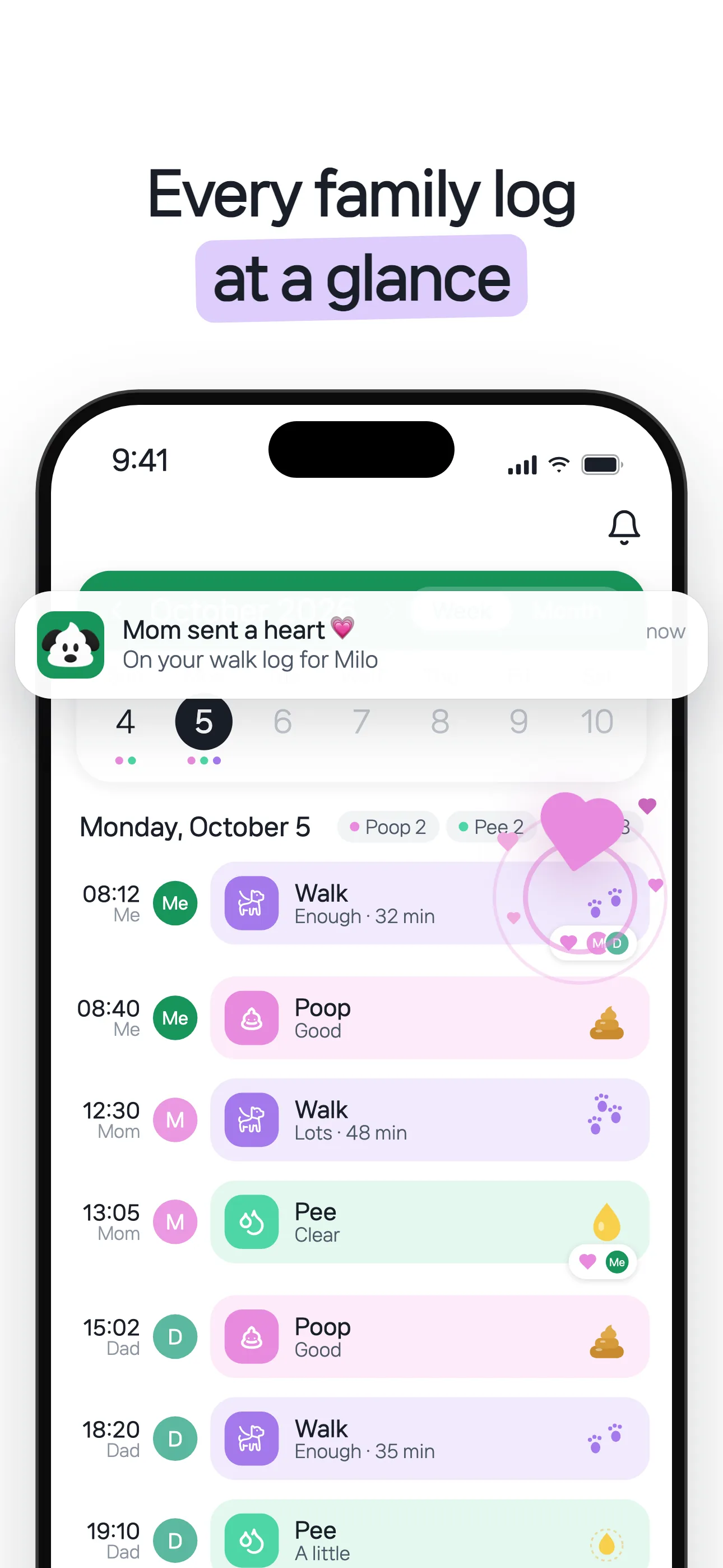 Every family log at a glance